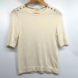 Boden Ivory Crystal Shoulder Crew Short Sleeve Sweater Size 6US